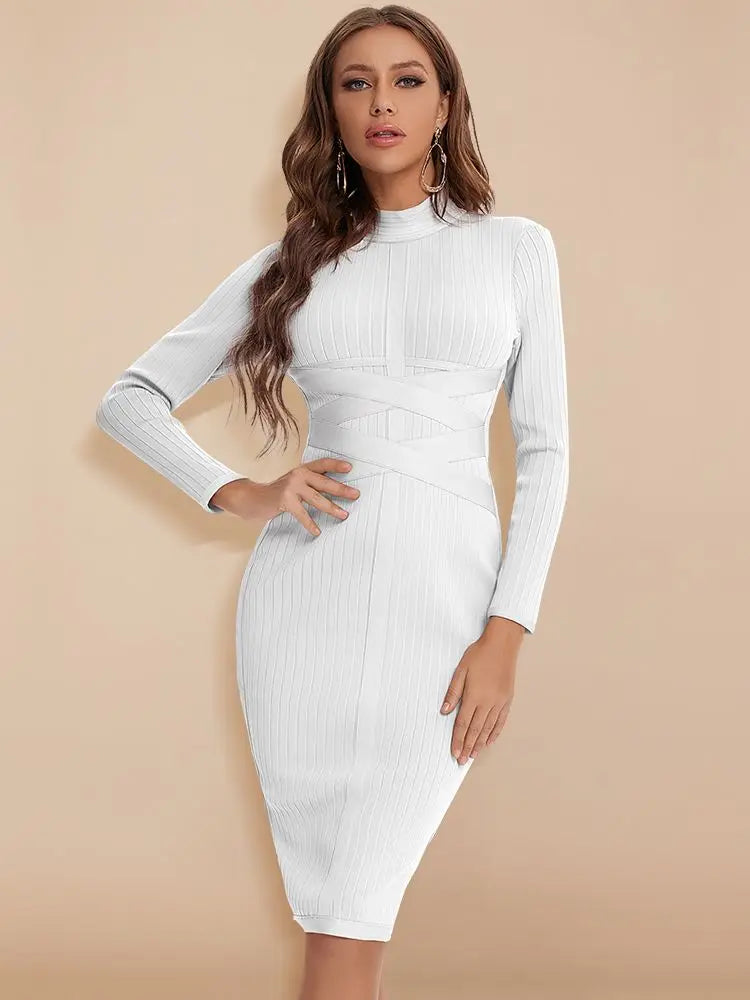 Turtleneck Bandage Dress VestiVogue WHITE XS