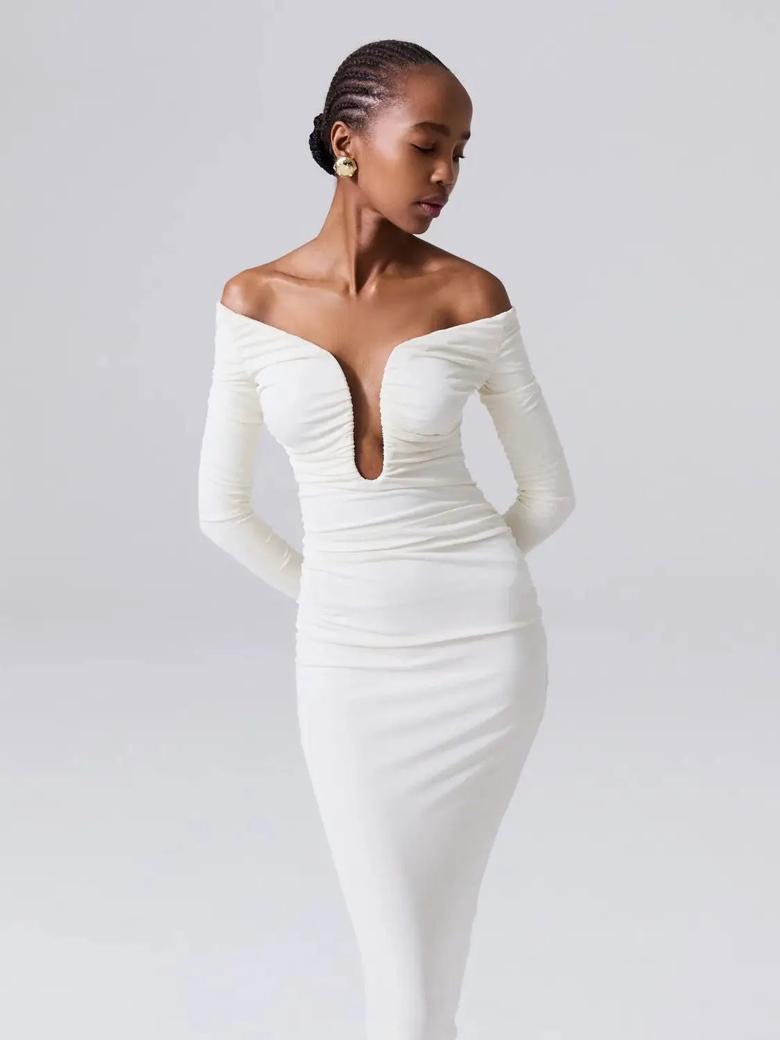 Off Shoulder Bodycon Dress VestiVogue WHITE L