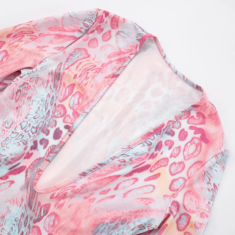 Vibrant Leopard Print Deep V-Neck Bodycon Mini Dress VestiVogue