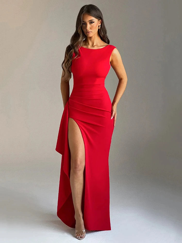 Midnight V-Neck Backless High Slit Bodycon Dress VestiVogue