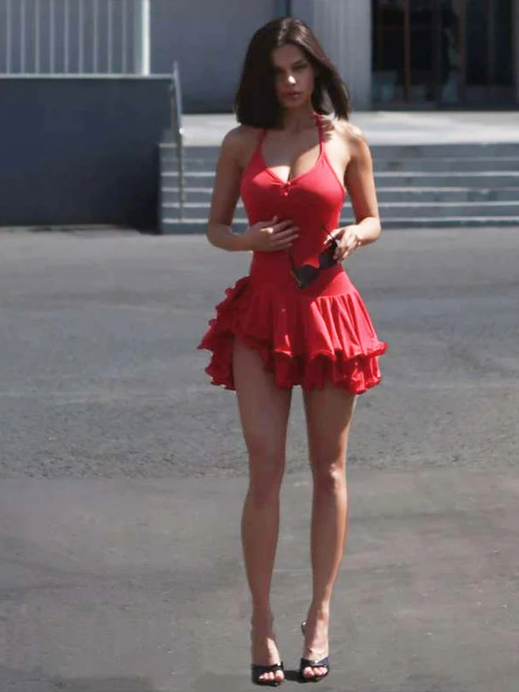 Tiered Halter Mini Dress VestiVogue