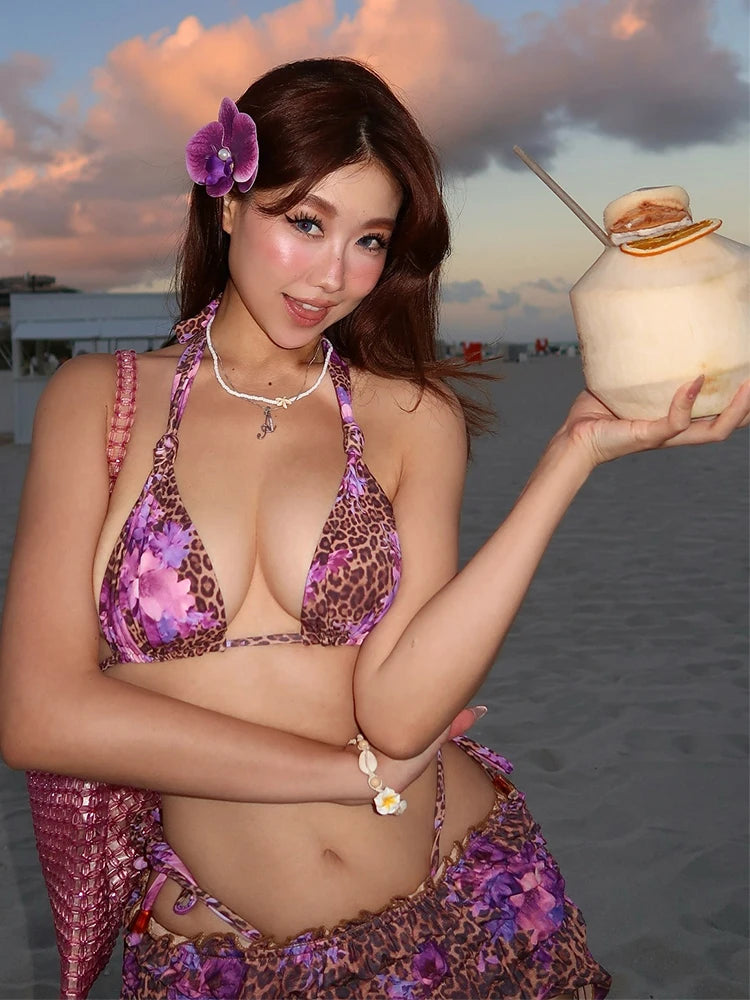 Leopard Print 3-Piece bikini Summer Set VestiVogue