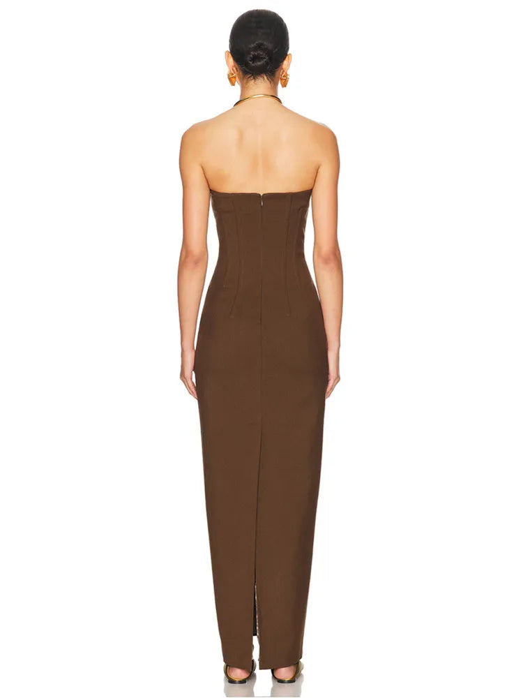 Strapless Backless Chocolate Maxi Bodycon Dress VestiVogue