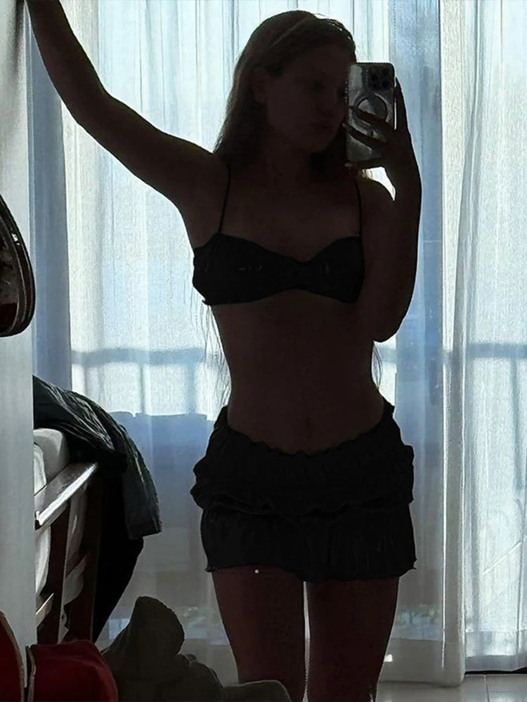 Pleated Shiny 3 Piece Set VestiVogue black S