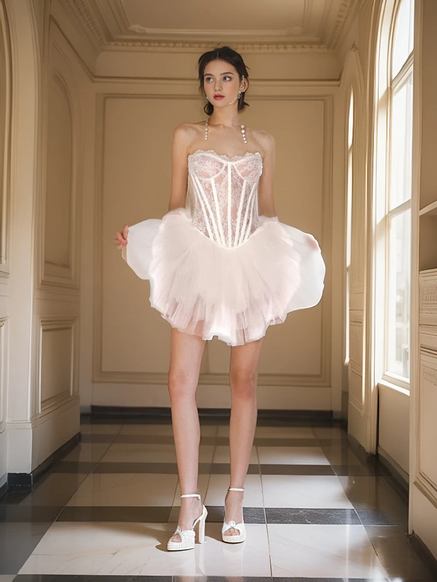 Strapless Lace Patchwork Mini Dress for Women VestiVogue