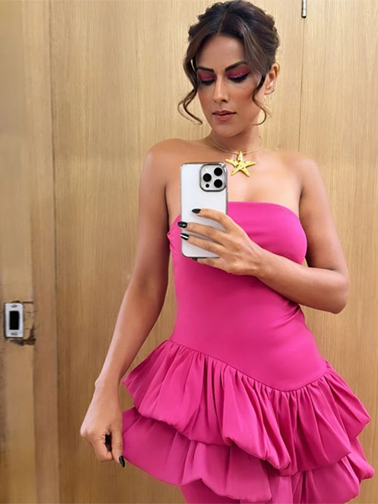 Strapless Irregular Pleated Mini Dress VestiVogue