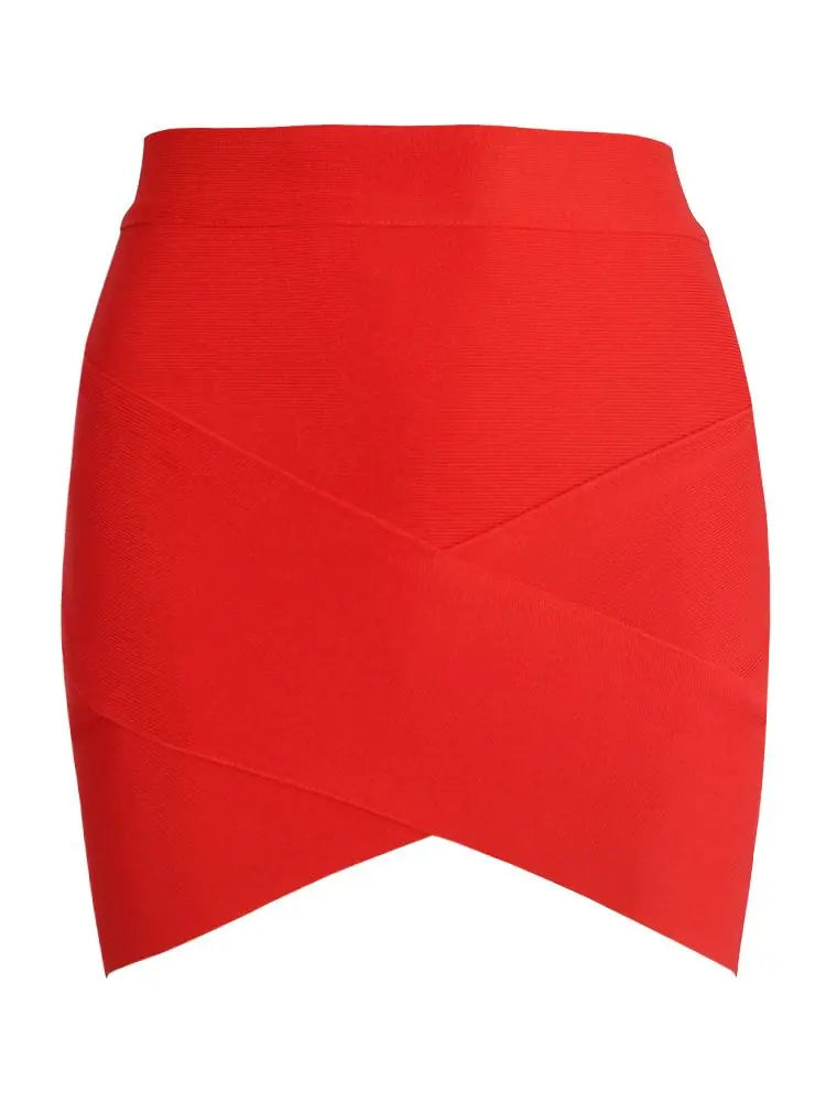 Knitted Pink Bandage Bodycon Mini Skirt VestiVogue Red XS