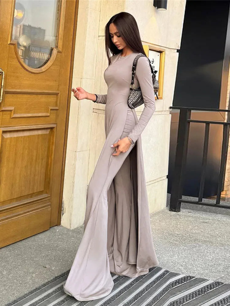 Elegant 2-Piece Maxi Dress and Straight Pants Set VestiVogue