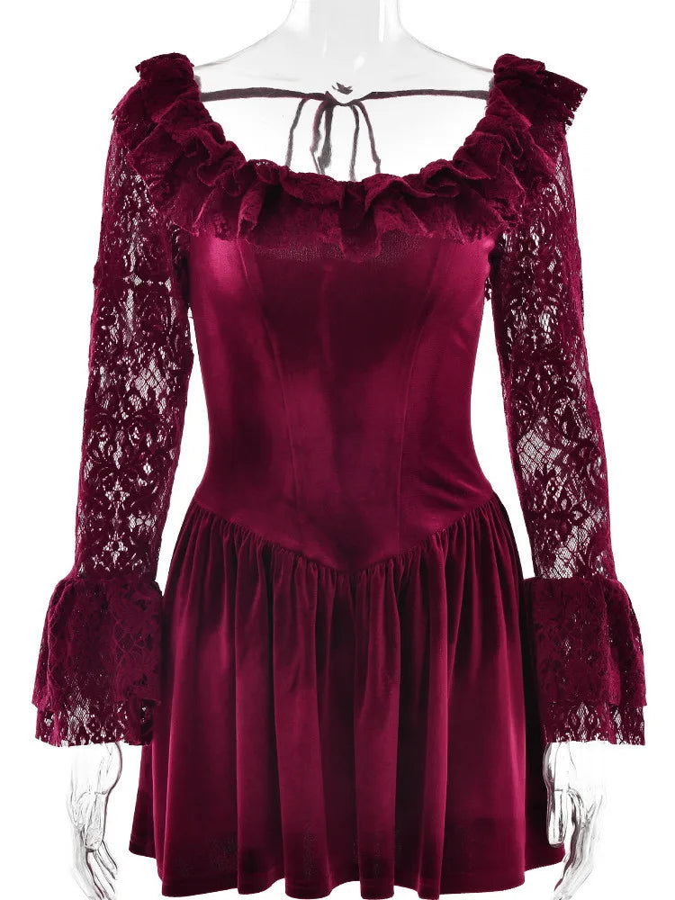 Lace Elegance Long Sleeve Mini Dress VestiVogue