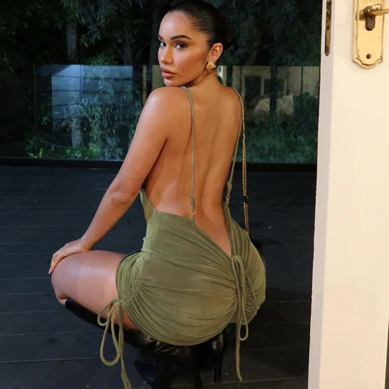 Asymmetrical Neckline Bodycon Mini Dress with Spaghetti Straps VestiVogue