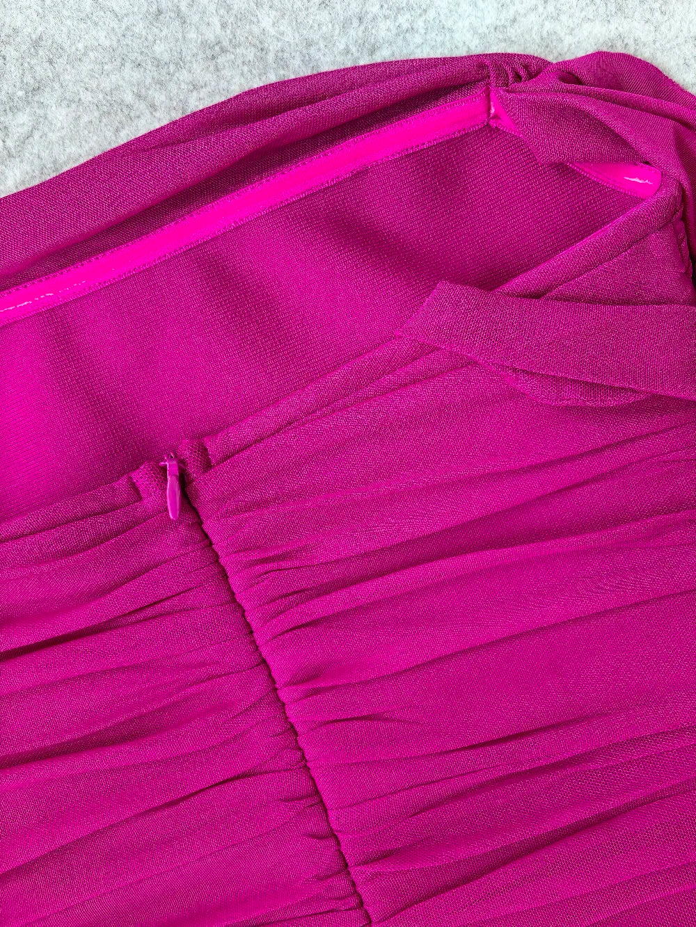 Draped Off-Shoulder Fuchsia Bandage Dress with Side Split VestiVogue