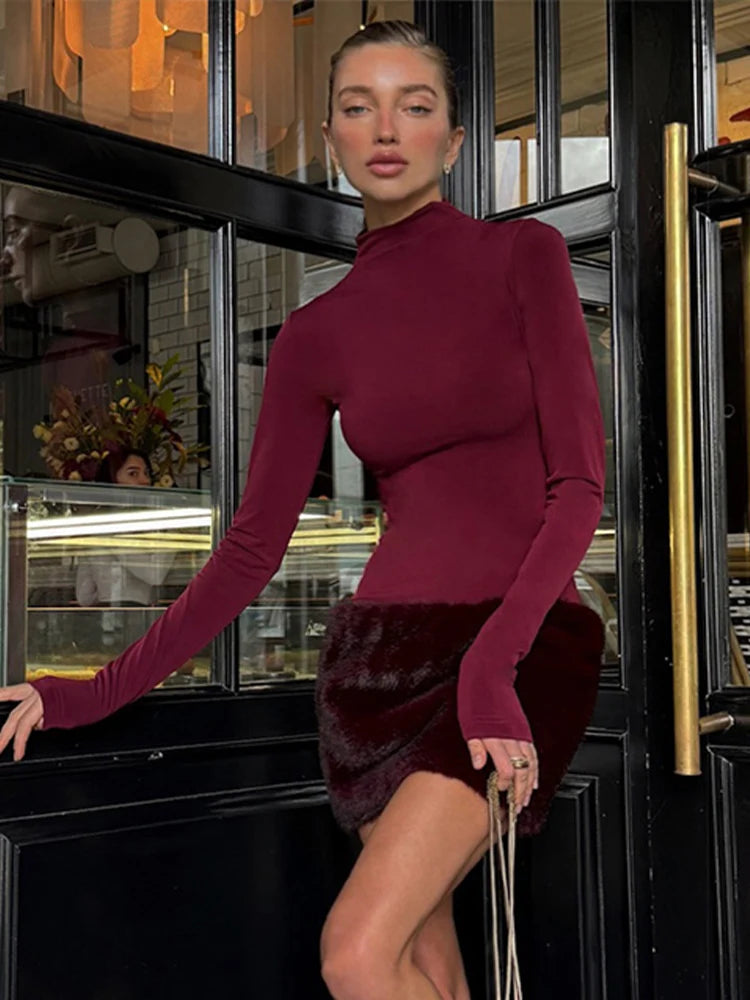 Classic Furry Patchwork Bodycon Dress in Peach VestiVogue