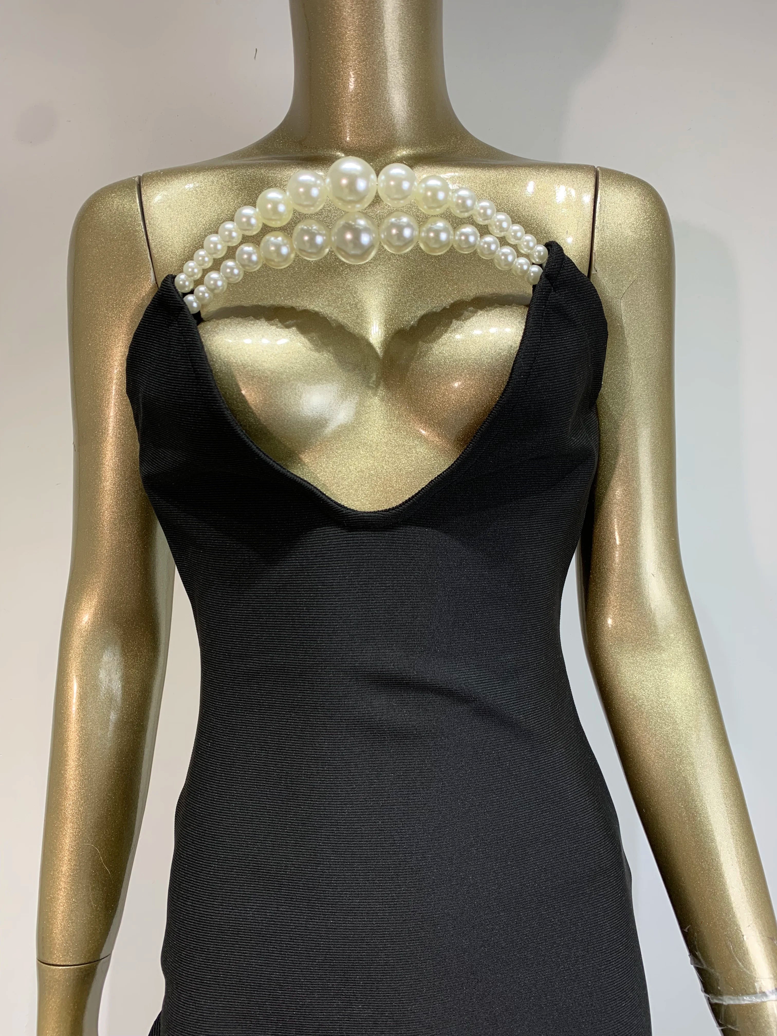 Strapless Backless Pearl Black Maxi Bodycon Dress VestiVogue