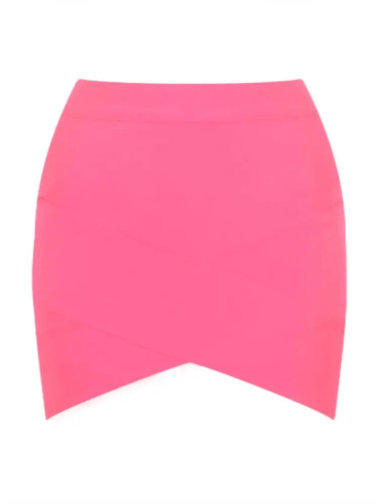 Knitted Pink Bandage Bodycon Mini Skirt VestiVogue Rose Red XS