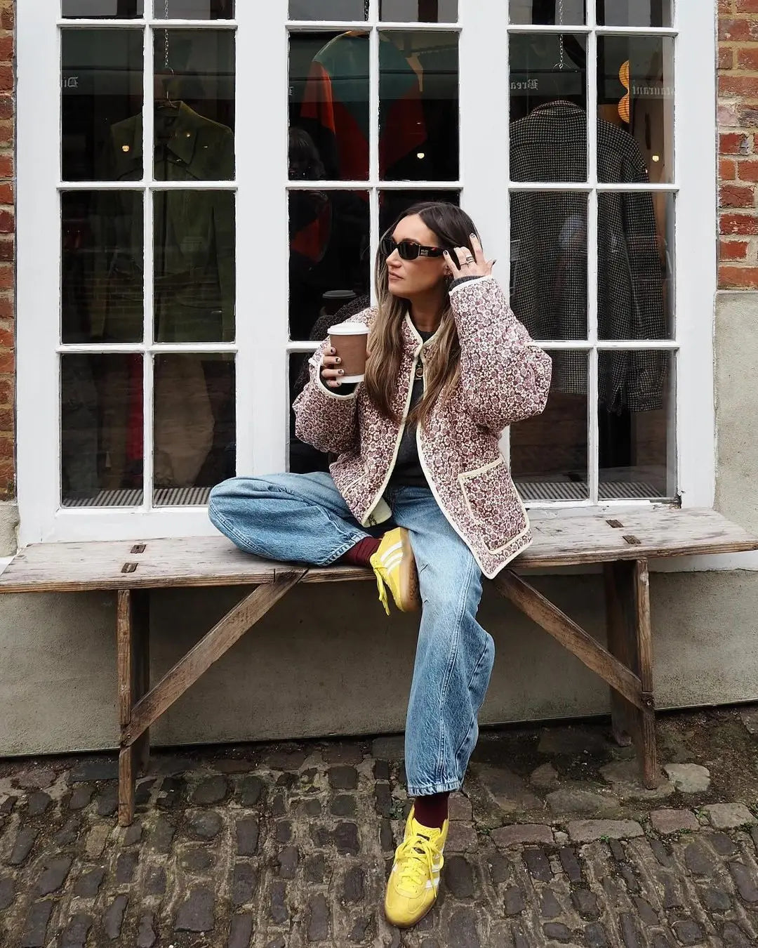 Floral Print Stand Collar Quilted Jacket for Women VestiVogue