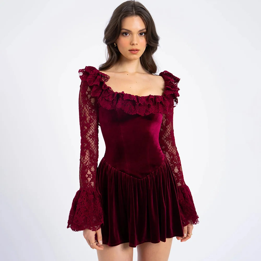 Lace Elegance Long Sleeve Mini Dress VestiVogue