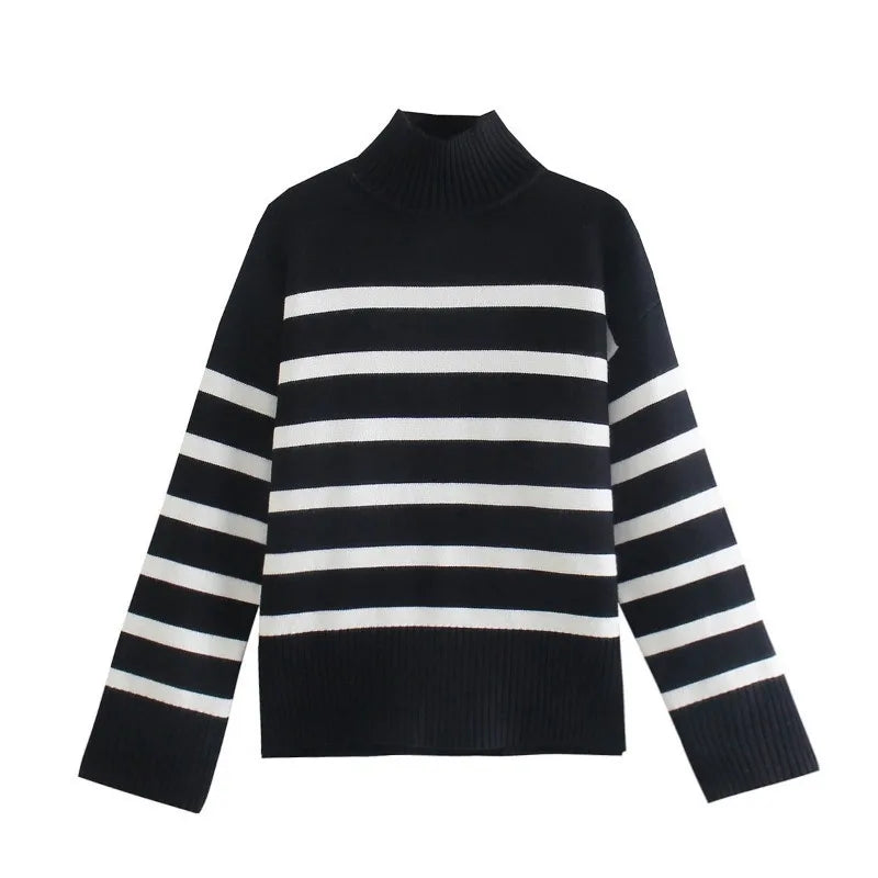 Black and White Stripe Turtleneck Sweater VestiVogue