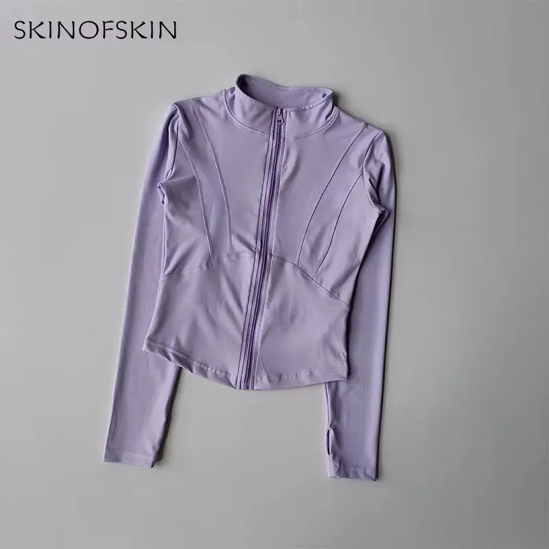 Slim Fit Quick-Dry Long Sleeved Zip-Up Yoga Jacket VestiVogue CPurple S