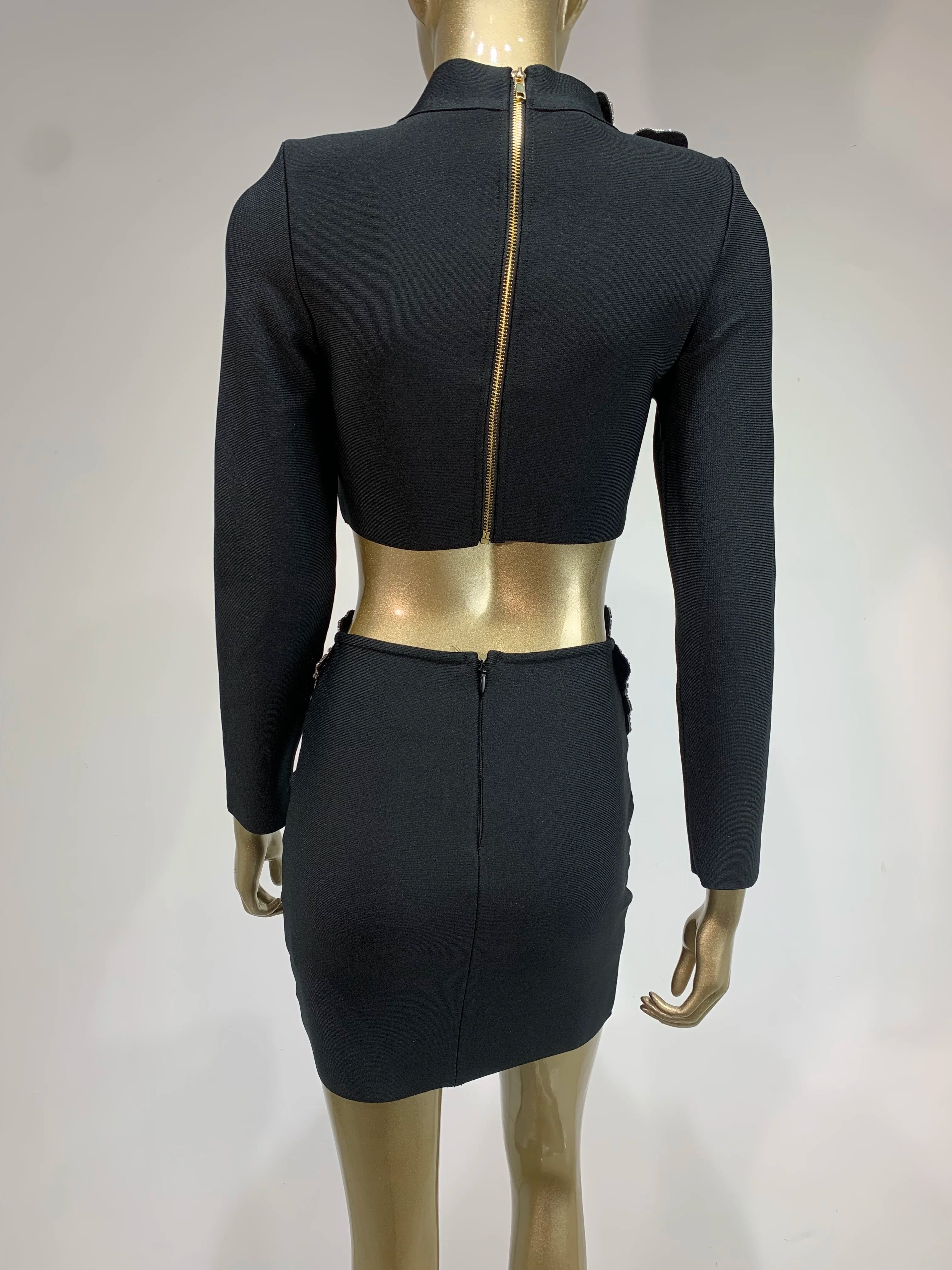 Chic Floral Bandage Mini Skirt Set with Long Sleeves VestiVogue