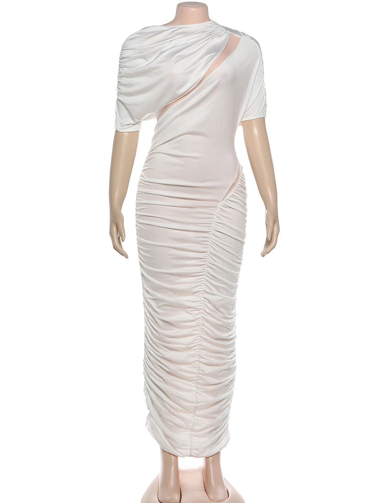 Midnight Hollow Mesh Ruched Dress VestiVogue