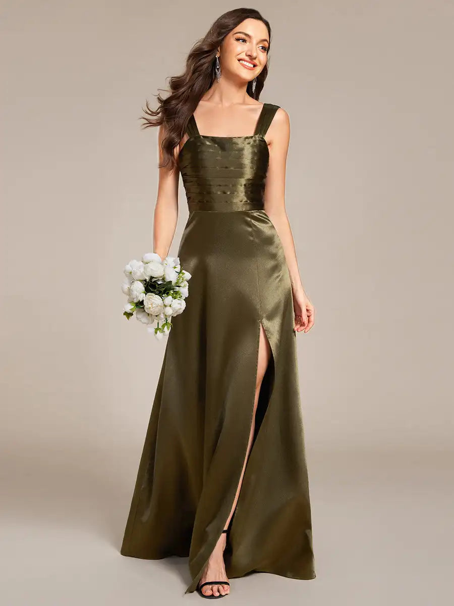 Bodycon Split Fishtail Evening Dress in Olive Green VestiVogue