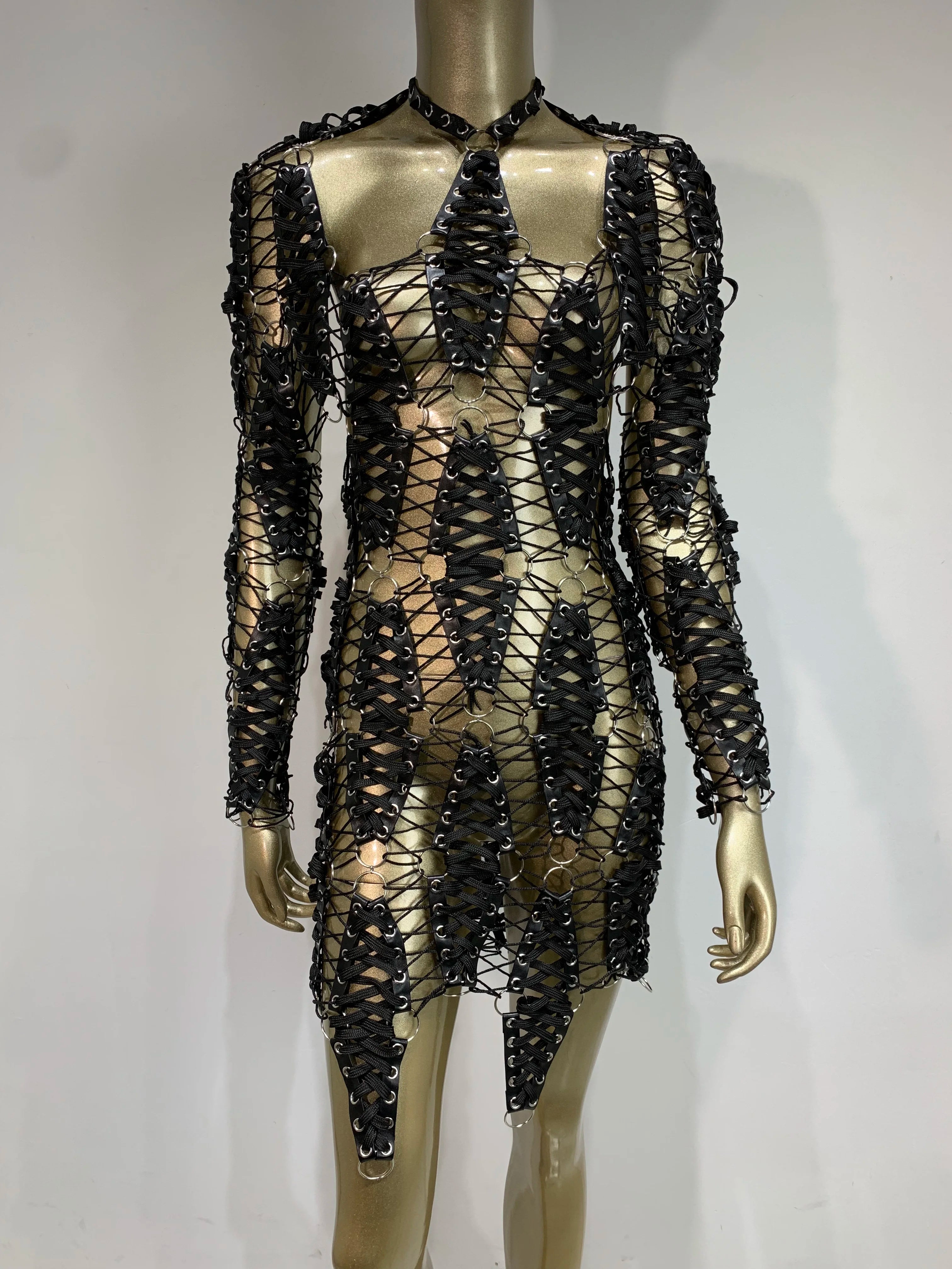 Hollow-Out Backless Black Mini Dress with Laced Detail VestiVogue