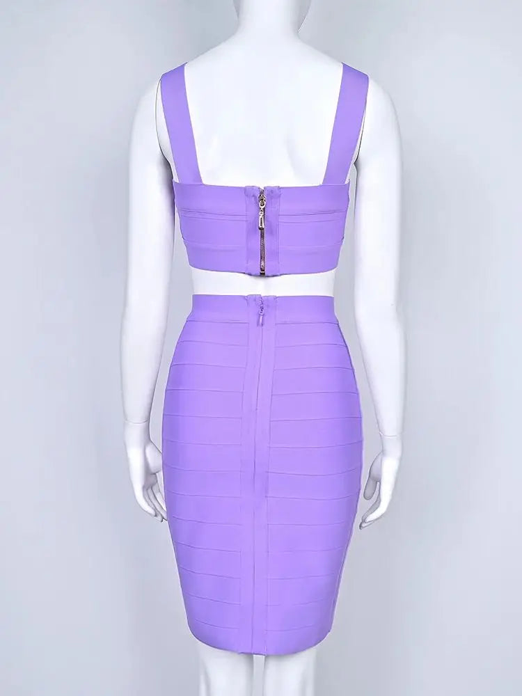 Lavender Bandage Crop Top and Mini Skirt Set VestiVogue