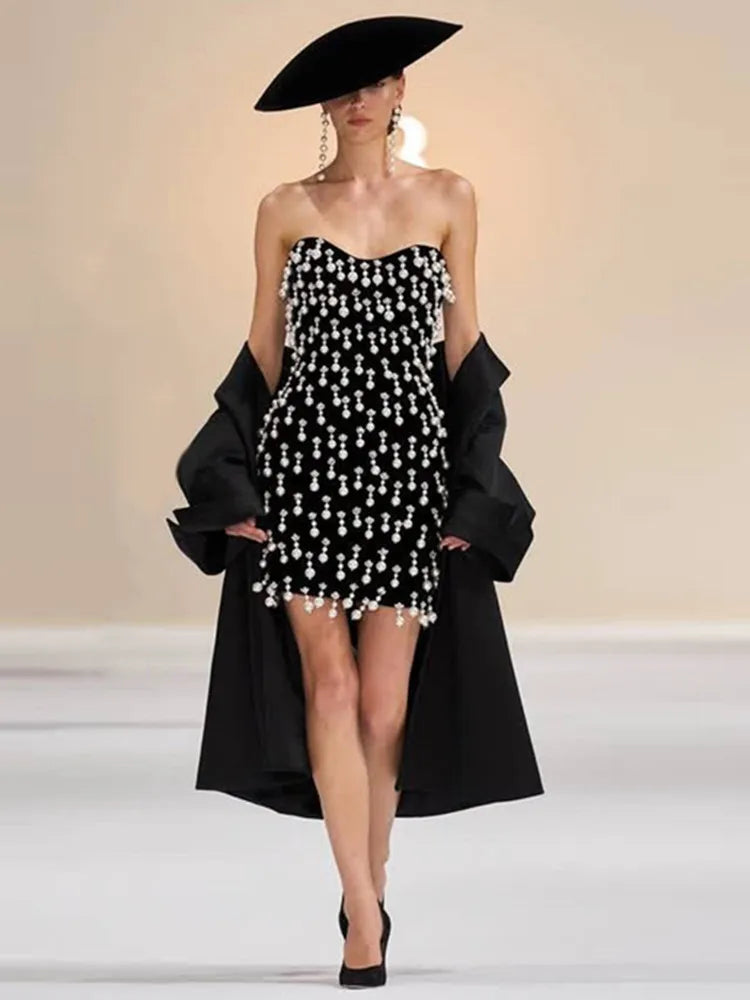 Strapless Beaded Black Bodycon Mini Dress VestiVogue black XL