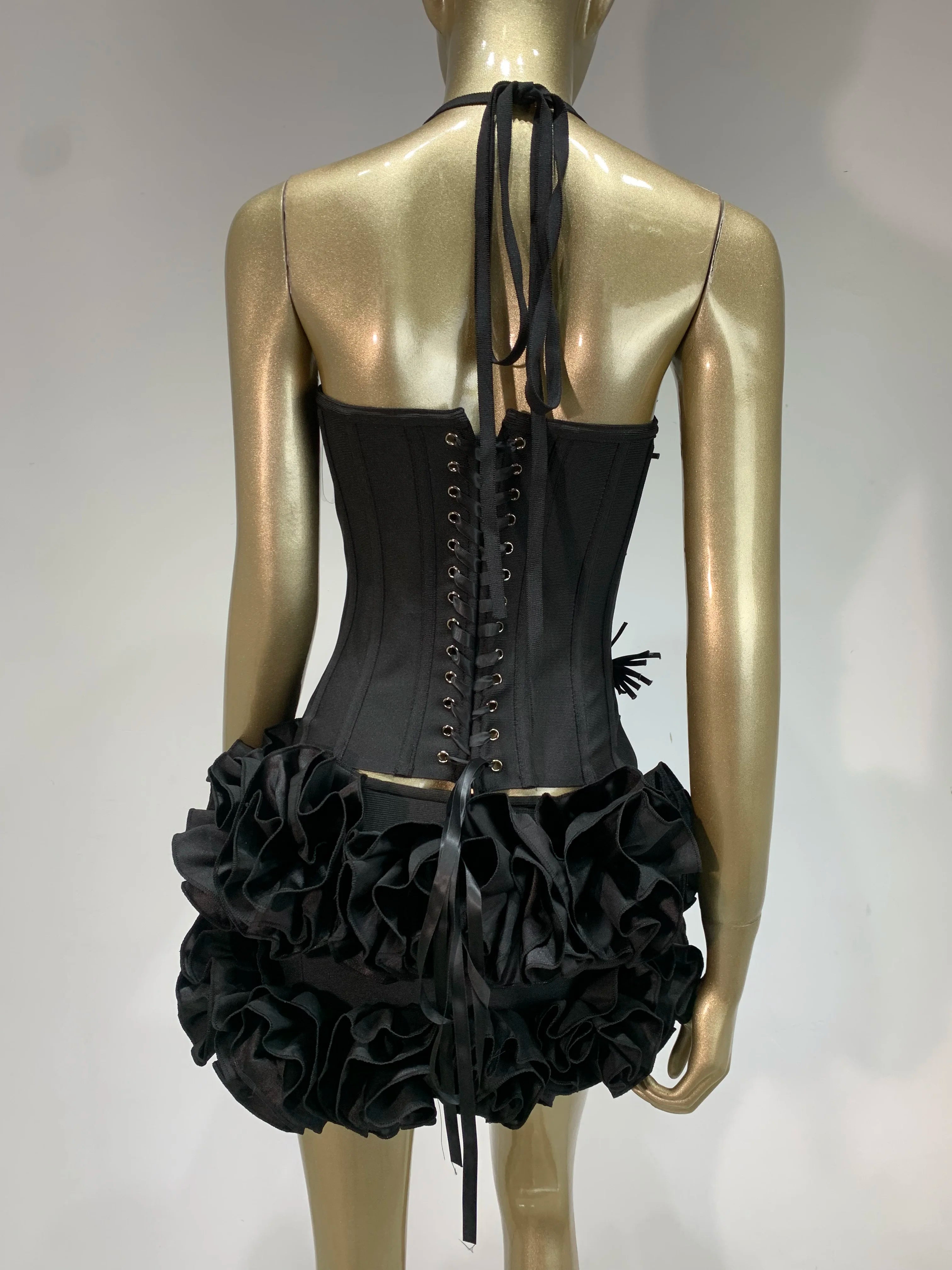 Halter Backless Floral Mini Two-Piece Bandage Set VestiVogue