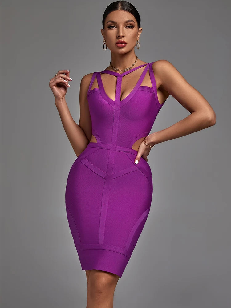 Purple Bodycon Bandage Dress - Strappy & Sleek VestiVogue PURPLE L