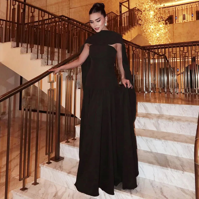 Strapless Back Lace Up Long Evening Dress VestiVogue Black L