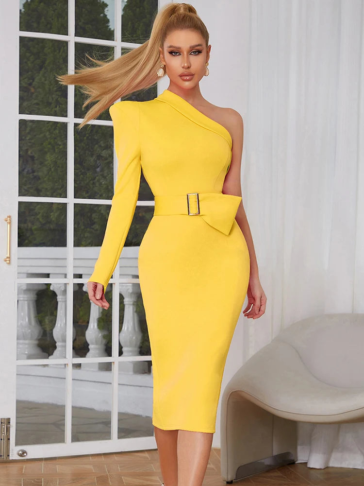 Chic One-Shoulder Bodycon Midi Dress