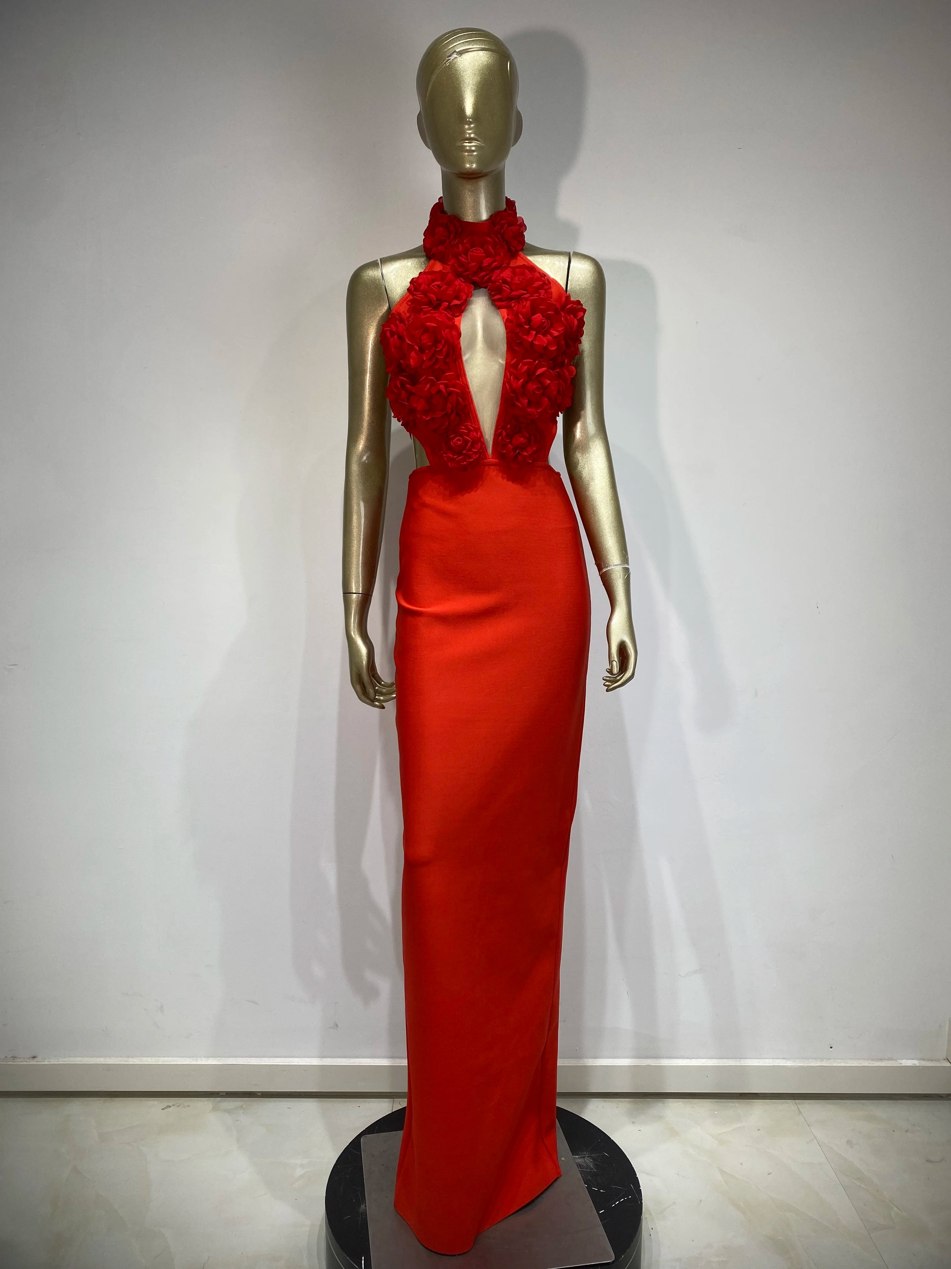 Red Floral Bandage Maxi Dress VestiVogue