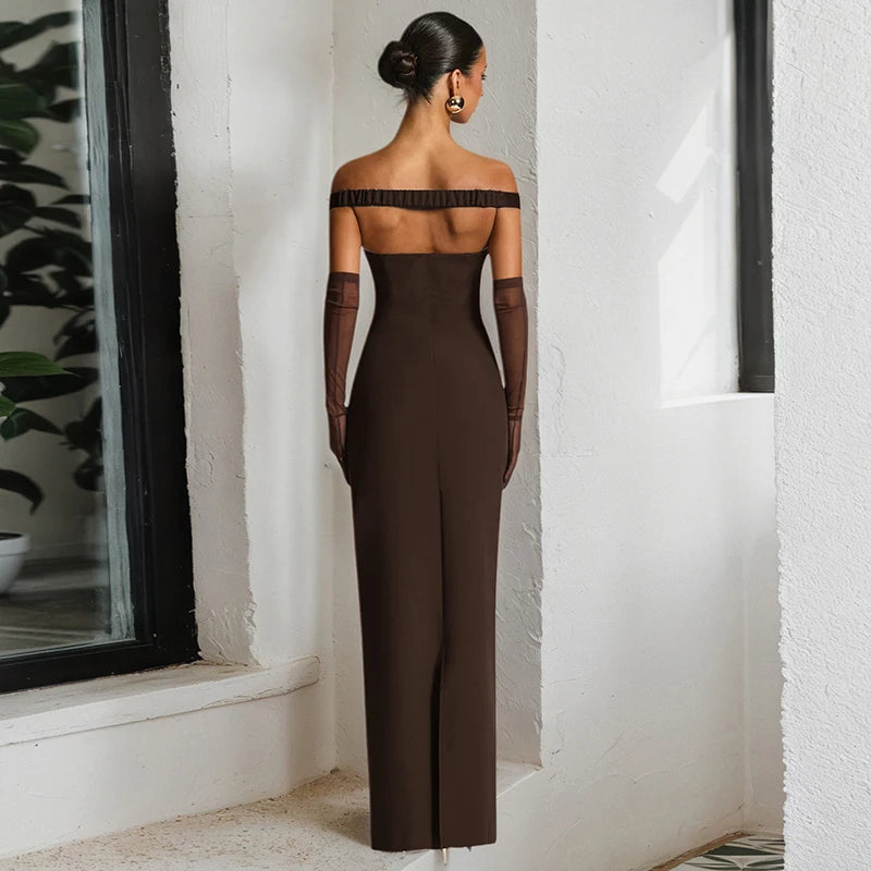 Elegant One-Shoulder Pleated Maxi Dress with Flutter Split VestiVogue