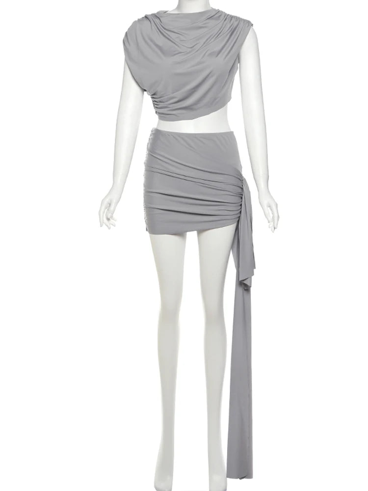 Leopard Print Ruched Tank and Skirt Set VestiVogue