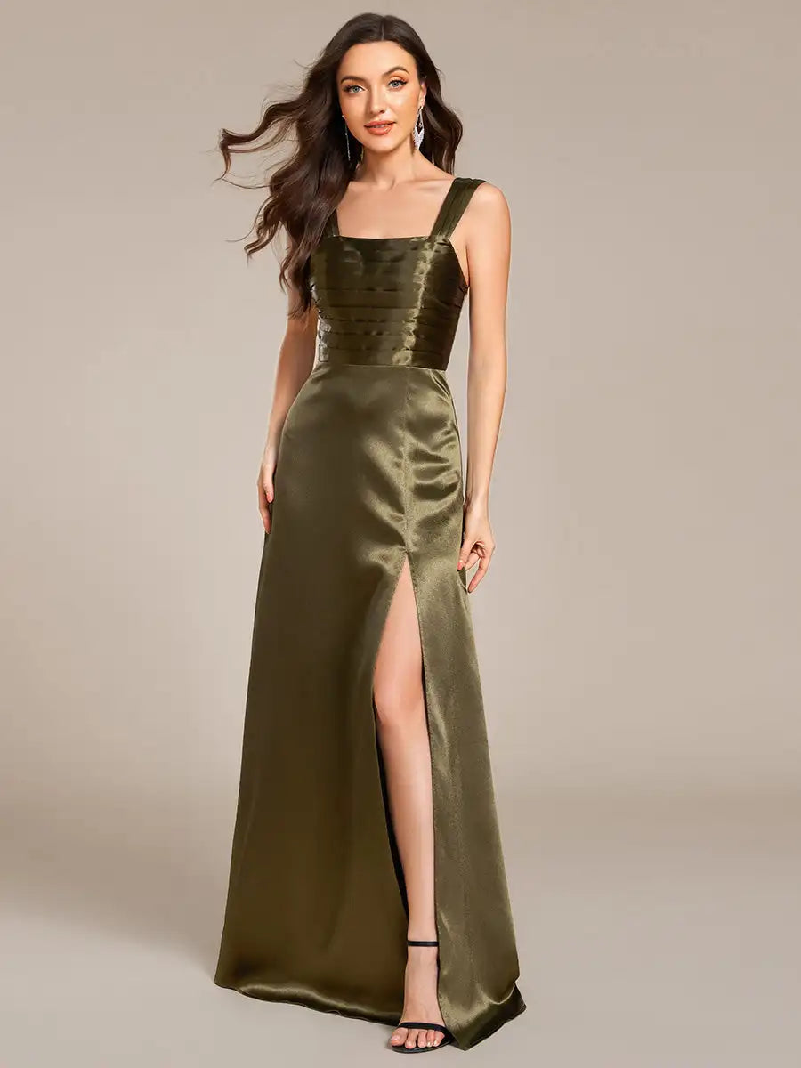Bodycon Split Fishtail Evening Dress in Olive Green VestiVogue Olive Green 6