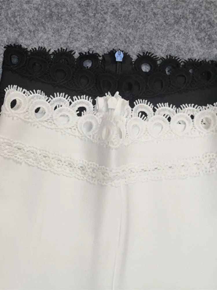 Chic Long Sleeve Flare Two-Piece Bandage Set in Classic Black and White VestiVogue