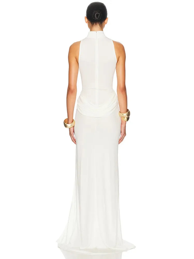 Elegant Ruched Maxi Gown in Classic Black or White VestiVogue