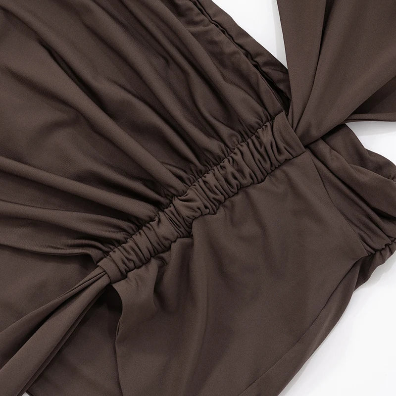 Chic Backless Pleated Irregular Dress with Flutter Details VestiVogue