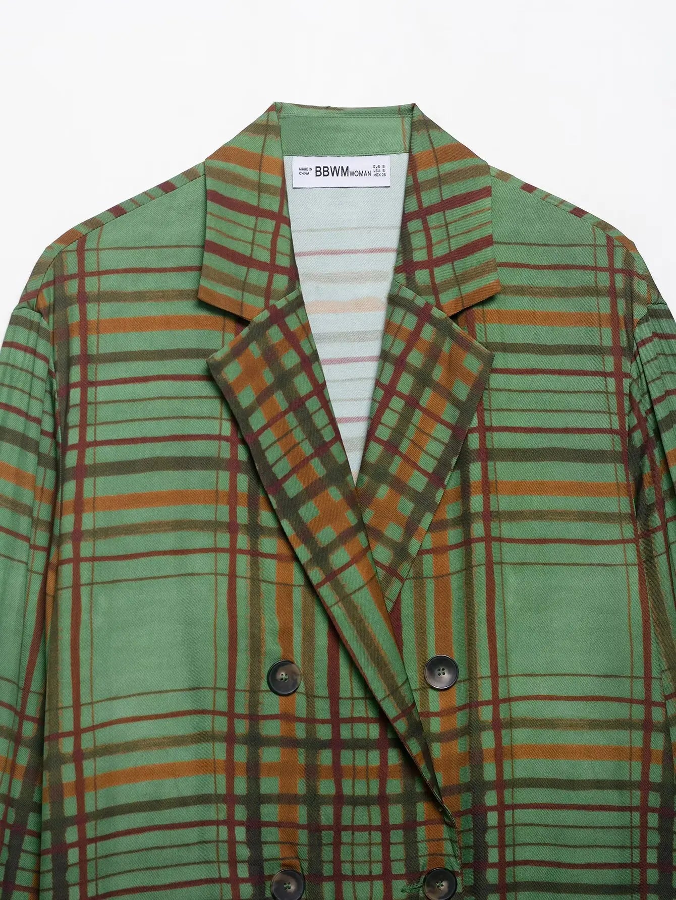 Plaid Double Breasted Blazer & Wide-Leg Trousers Set VestiVogue