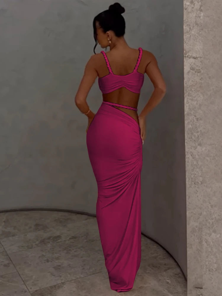 Square Collar Bra and Maxi Skirt Set VestiVogue