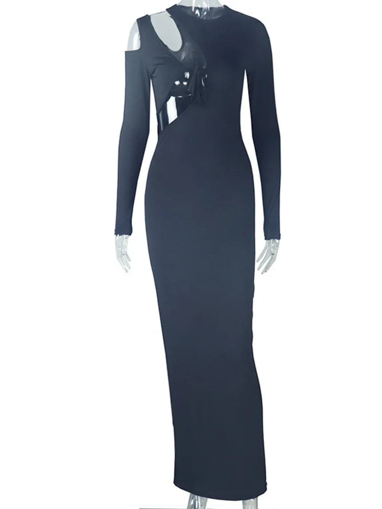 Hollow Out Lace-Up Long Sleeve Slim Dress VestiVogue