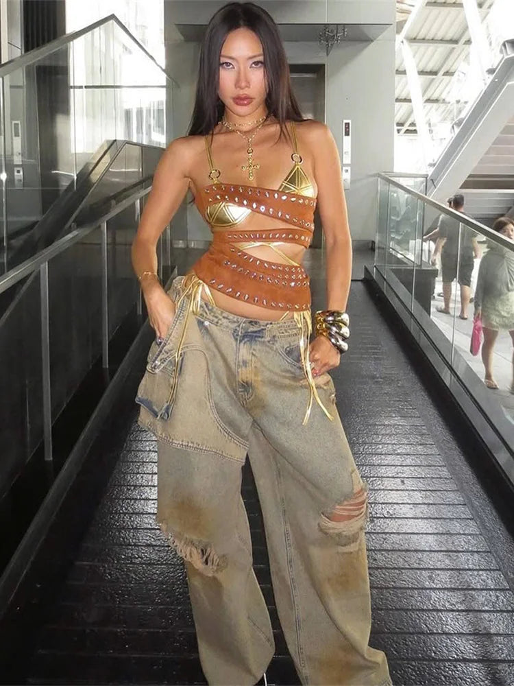 Geometric Zip-Front Tank Top VestiVogue