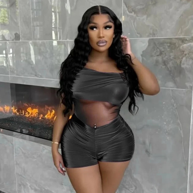 Sheer Mesh One-Shoulder Jumpsuit VestiVogue