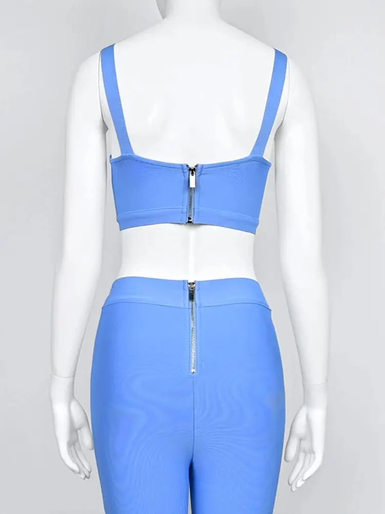 Sky Blue Bandage 2-Piece Slim Fit Set VestiVogue