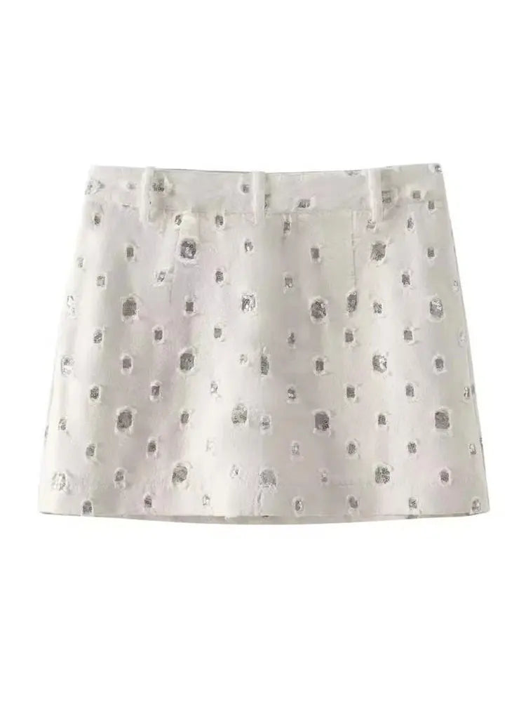 Shimmering Sequin Two-Piece Skirt Set with Sleek Zipped Skirt VestiVogue