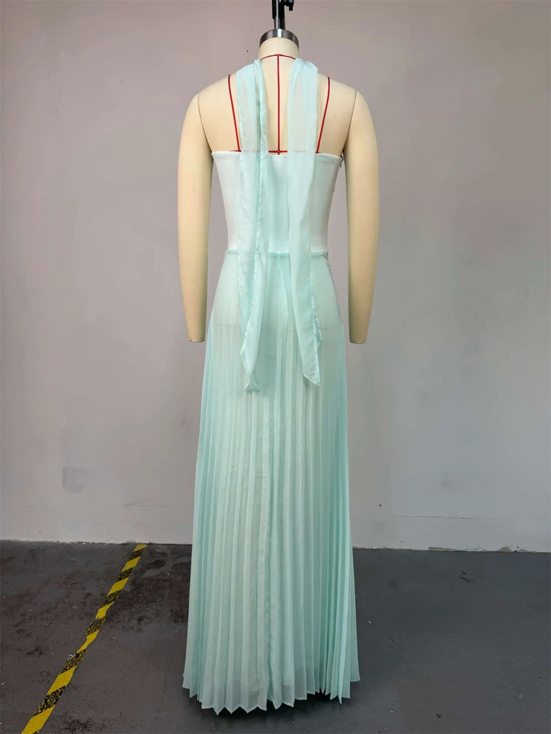 Backless Mesh Patchwork Bodycon Dress with Silk Scarf VestiVogue