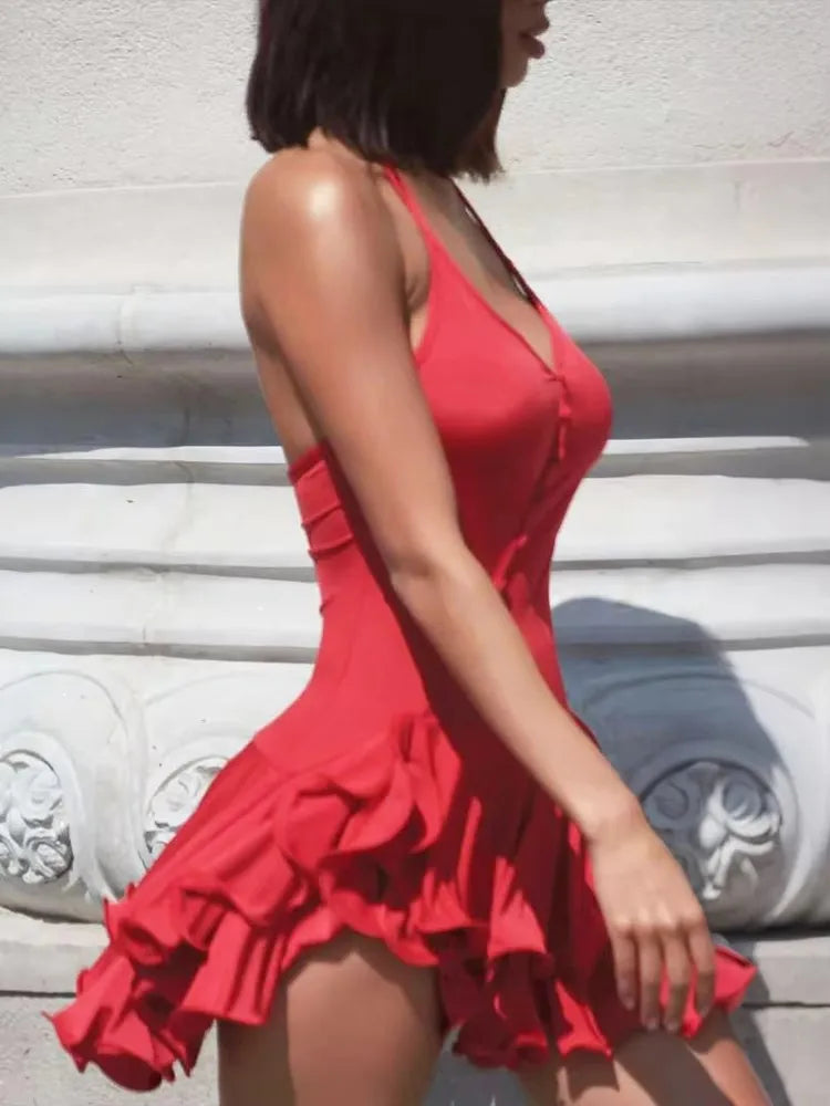 Tiered Halter Mini Dress VestiVogue