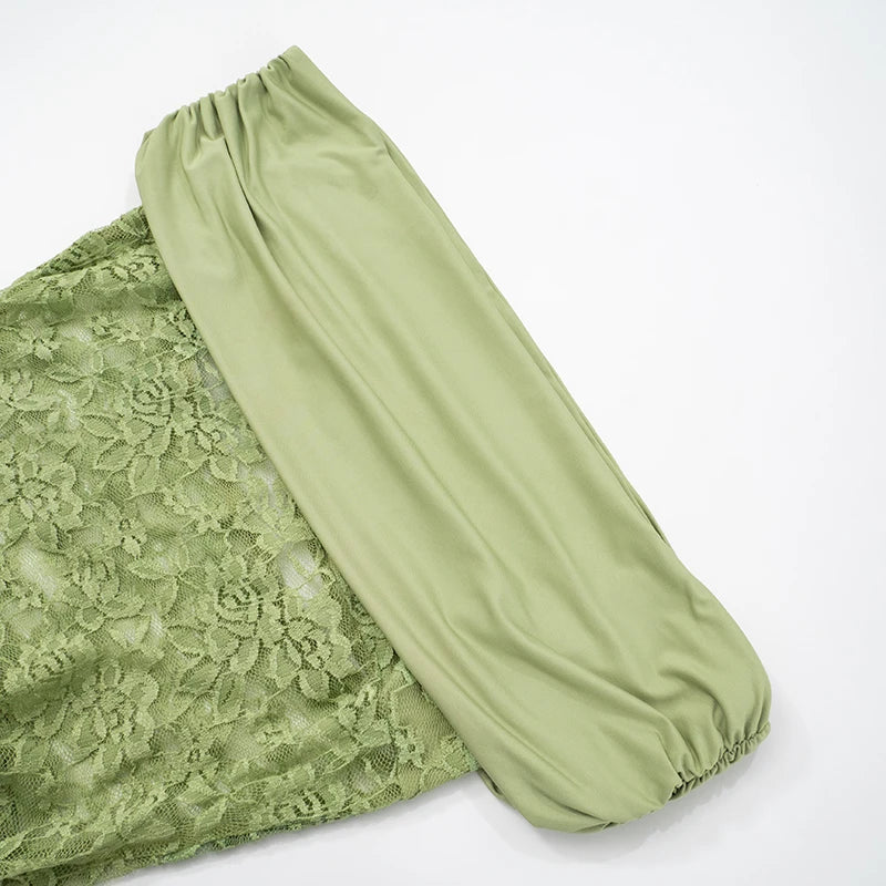 Off-Shoulder Lace Patchwork Long Dress VestiVogue