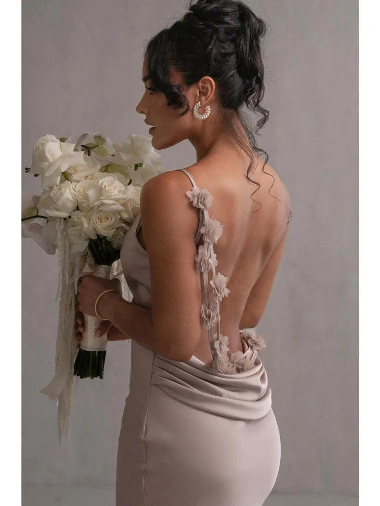 Bridesmaids Backless Flower Dress VestiVogue